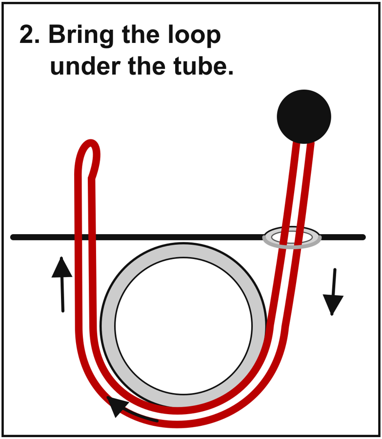 Step 2: Bring the loop under the tube. The doubled loop goes down, under the frame tube and back up the other side.